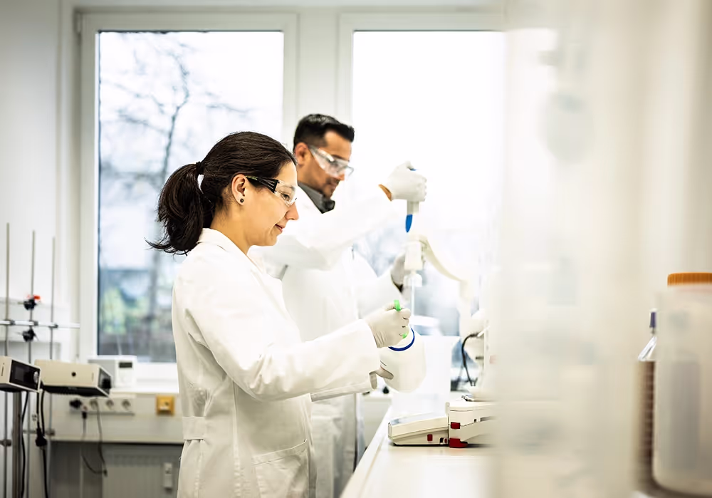 Laboratory team producing plasmid DNA